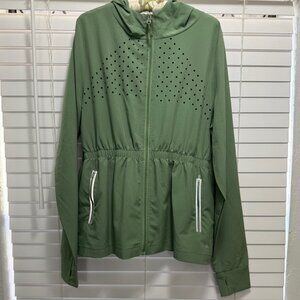 NWOT Cali sport Women's long sleeve hooded green windbreaker jacket; Size L